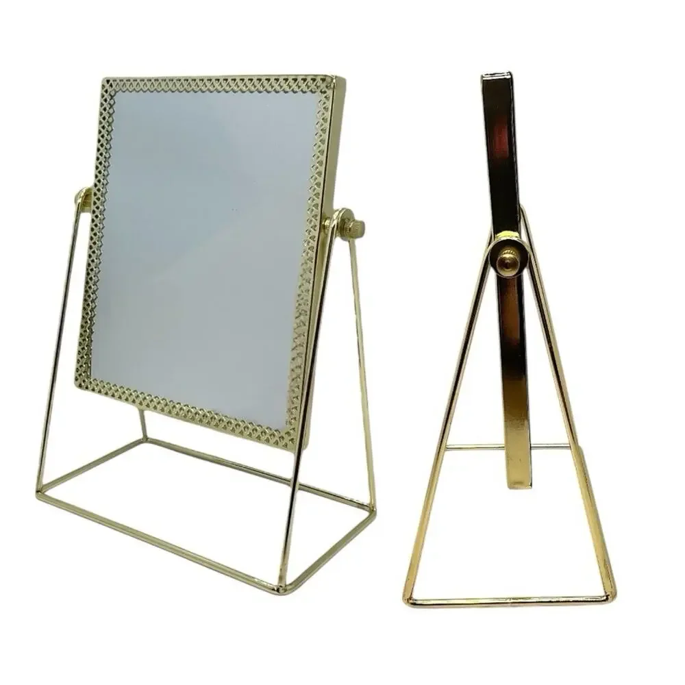 Gold Framed Mirror Make Up Adjustable Standing -Design for Desk Large Glass Area